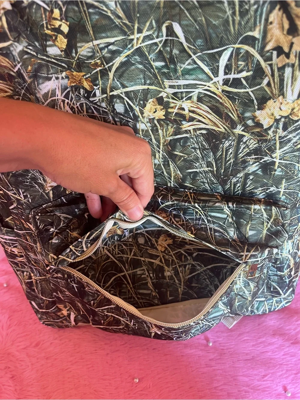 Kids Quilted Camo Print Backpack - Green